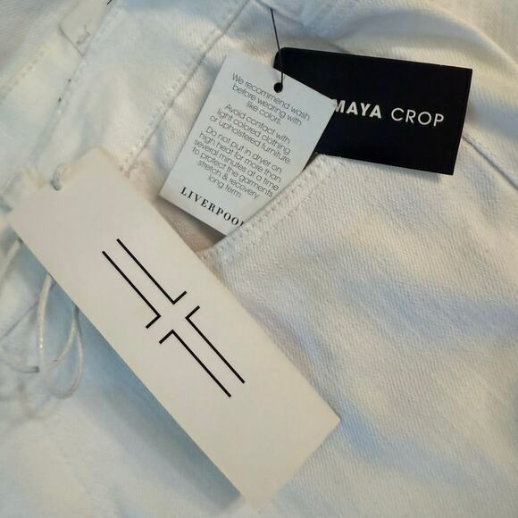 Liverpool White Denim Maya Crop Size 4 / 27 NWT Fray Split Hem Grommet - Picture 9 of 14